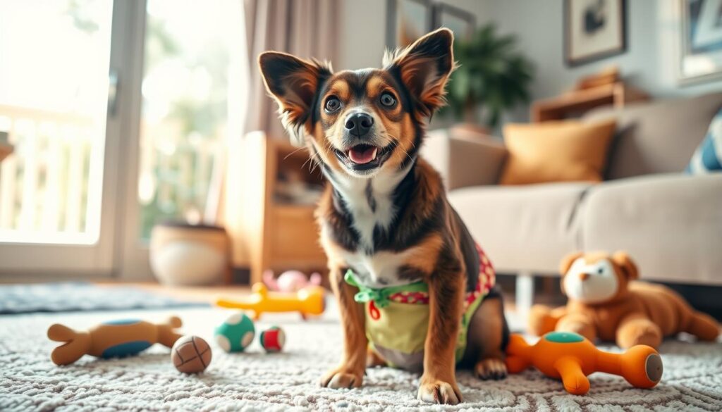 dog wearing diaper