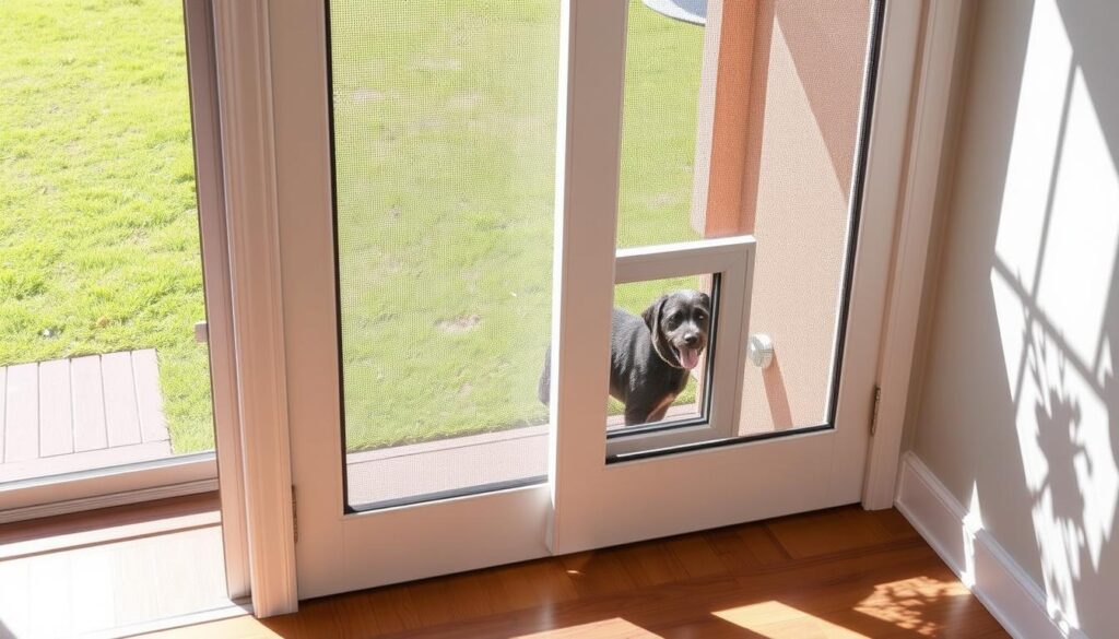 screen door with dog door