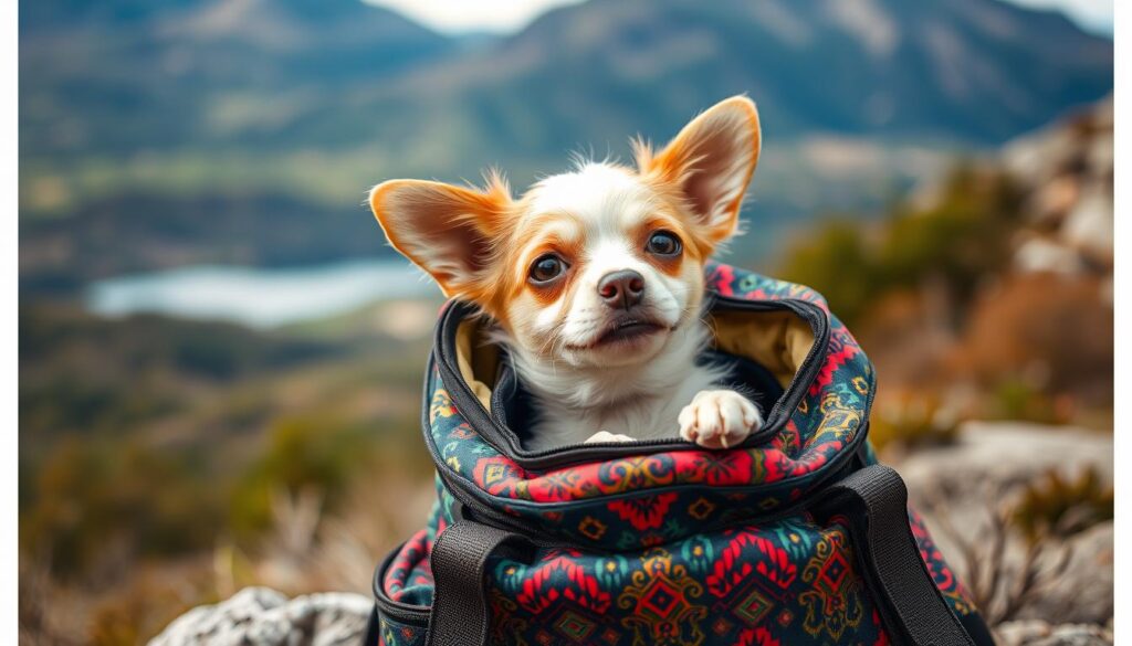 small dog in backpack