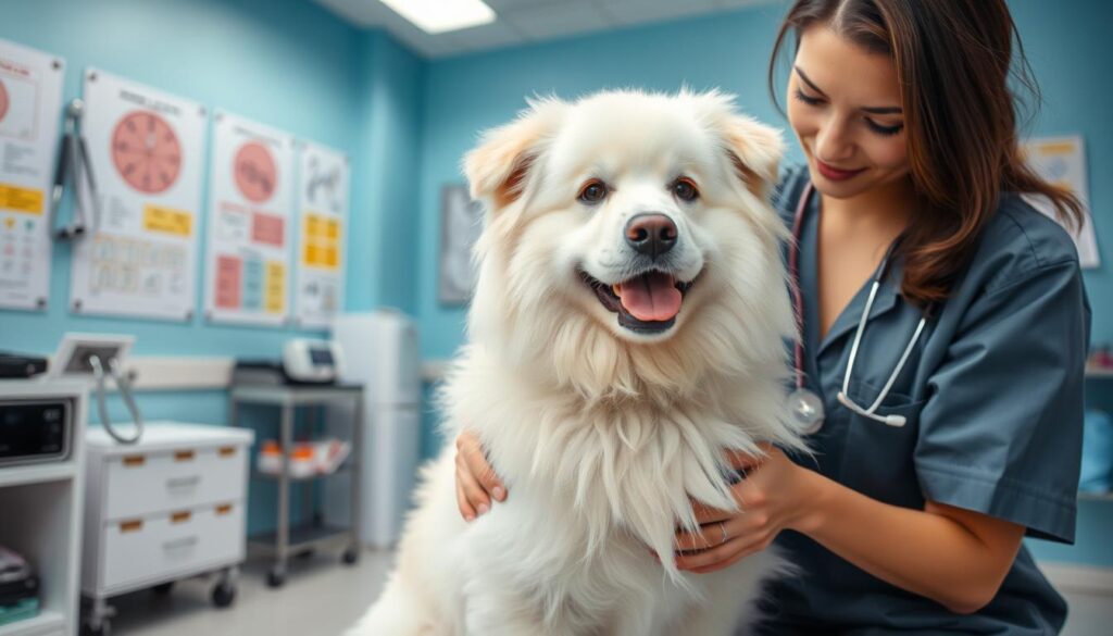 white dog vet care